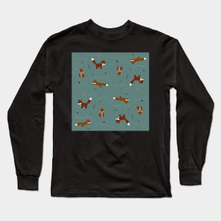 Winter Foxes in Teal Long Sleeve T-Shirt